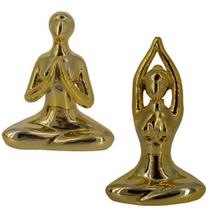 Kit Escultura Yoga em Porcelana - Dourado com 2 Peças