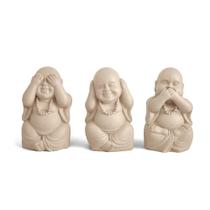 Kit Esculturas Budas Sábios em Cimento Bege 3 Peças - MART