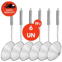 Kit Escumadeira Aramada Para Fritura Diâmetro 19Cm Colher Redonda Peneira Escumadeira Inox Premium