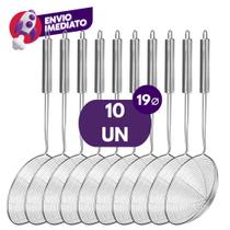 Kit Escumadeira Aramada Para Fritura Diâmetro 19Cm Colher Redonda Peneira Escumadeira Inox Premium Kit Escumadeira Aramada Para Fritura Diâmetro 19Cm Colher Redonda Peneira Escumadeira Inox Premium