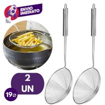 Kit Escumadeira Aramada Para Fritura Diâmetro 19Cm Colher Redonda Peneira Escumadeira Inox Premium Kit Escumadeira Aramada Para Fritura Diâmetro 19Cm Colher Redonda Peneira Escumadeira Inox Premium