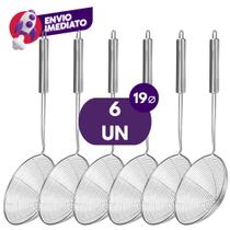 Kit Escumadeira Aramada Para Fritura Diâmetro 19Cm Colher Redonda Peneira Escumadeira Inox Premium Kit Escumadeira Aramada Para Fritura Diâmetro 19Cm Colher Redonda Peneira Escumadeira Inox Premium