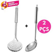 Kit Escumadeira Universal Fritura E Concha Grande Servir Feijão Molho Creme Caldo Sopa