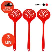 Kit Escumadeira Universal Multiuso Silicone Maciço Panela Teflon Cerâmico Fritar Arroz Drenar Escoar Kit Escumadeira Universal Multiuso Silicone Maciço Panela Teflon Cerâmico Fritar Arroz Drenar Escoar