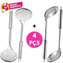 Kit Escumadeira Universal Premium Inox + Concha Servir Feijão Molho Caldo Sopa C/02 Ou 04 Un