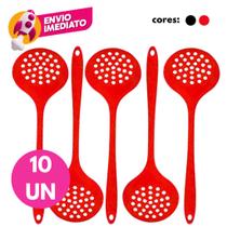 Kit Escumadeira Universal Silicone Maciço Multiuso Panelas Teflon Cerâmico Fritura Escorrer Alimento Kit Escumadeira Universal Silicone Maciço Multiuso Panelas Teflon Cerâmico Fritura Escorrer Alimento