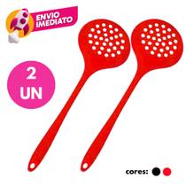 Kit Escumadeira Universal Silicone Maciço Para Panelas Teflon Cerâmico Fritura Arroz Multiuso
