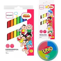 Kit Esferográfica + Brush Pen Turma Da Mônica + Massinha Uno