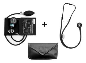 Kit Esfigmomanômetro NEW INNOVA PLUS Sem Custuras + Estetoscópio Rappaport Duplo BLACK Pamed - Várias Cores