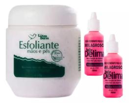 Kit Esfoliante Mãos e Pés Lizza Derm + 2 Loção Milagroso Delima