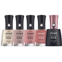 Kit Esmalte Degradê Nude Rosado Diamond Gel Top Coat Risque Kit Esmalte Degradê Nude Rosado Diamond Gel Top Coat Risque