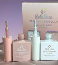 Kit Esmalte Gel Francesinha Bella Rosa ice transparent Renda Nude 15ml Gel Polish Uv Led