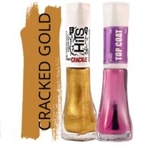 Kit Esmalte Hits Cracked Gold Crackle + Top Coat Efeito Craquelado com Alta Durabilidade
