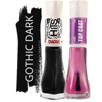 Kit Esmalte Hits Gothic Dark Crackle + Top Coat Efeito Craquelado com Alta Durabilidade