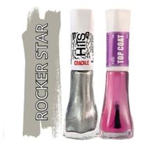 Kit Esmalte Hits Rocker Star Crackle + Top Coat Efeito Craquelado com Alta Durabilidade