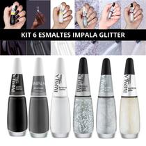 Kit Esmalte Impala Atacado Tons Branco Prata Glitter Cremoso Impala