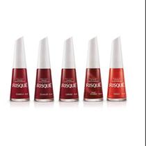 Kit Esmalte Risque 5 Cores Vermelho Clássico Manicure Kit Esmalte Risque 5 Cores Vermelho Clássico Manicure