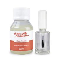 Kit Esmalte Tratamento Base Cetim 60ml Frasco Vidro 10ml Arte Sedução Manicure Nail Designer Unhas Decoradas