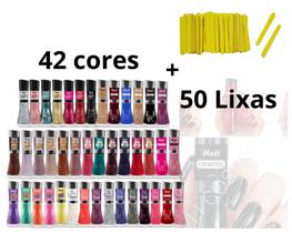 Kit Esmaltes Nati - 42 Cores sortidas + 50 Lixa para unhas mini canário / Kit manicure atacado