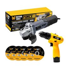 Kit Esmerilhadeira Angular 1000W com Parafusadeira e Furadeira 12V e Acessórios Fasterr