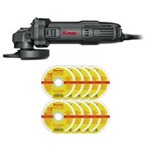 Kit Esmerilhadeira Angular 115mm 830W Kress KUS04P + 10 Unidades Disco de Corte Fino 4.1/2 Pol 115x1x22mm DAC115-14 Starrett