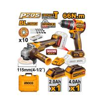 Kit esmerilhadeira angular 4.1/2" á bateria e parafusadeira 20v ingco brushless ckli20273