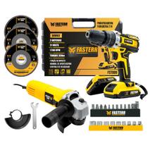 Kit Esmerilhadeira Angular 820W 115mm com Parafusadeira Furadeira De Impacto Profissional 21v e Acessórios Fasterr