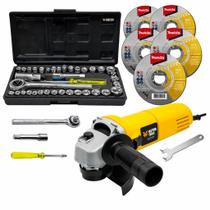 Kit Esmerilhadeira Lixadeira Angular 820W 11000 Rpm com Acessórios Fasterr Kit Esmerilhadeira Lixadeira Angular 820W 11000 Rpm com Acessórios Fasterr