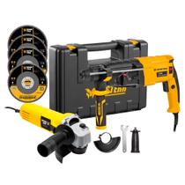 Kit Esmerilhadeira Lixadeira Angular 820W 11000 Rpm e Martelete Perfurador Rompedor 820W com acessórios Fasterr