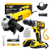 Kit Esmerilhadeira Lixadeira Angular 820W e Furadeira Parafusadeira Impacto 21V Fasterr