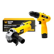 Kit Esmerilhadeira Lixadeira Angular 820W e Parafusadeira e Furadeira 12V Fasterr