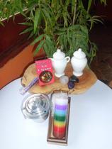 Kit Esotérico Tarô Ritual Sagrado Mandala Baralho Vó Cigana Quartinha Fem Masc Incenso Pedras Vela Turibulo cx MDF