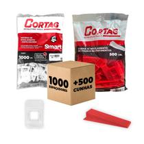 Kit Espaçador Nivelador Smart C/1000/2000 Pçs Mais Cunha Nivelamento Cortag C/500 Peças P/ Nivelamento De Azulejos e Porcelanatos Profissional