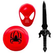 Kit Espada Escudo e Máscara Infantil do Aranha de Brinquedo