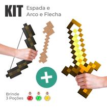 Kit Espada + Picareta Mine Ouro Pixel - Brinquedo Seguro