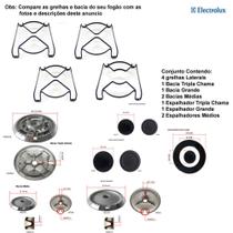 Kit espalhadores + bacias + grelhas p/ fogões electrolux tripla chama 4 bc 56 erb