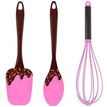 Kit Espátula Colher Fue Rosa Calda de Brigadeiro 3 pçs