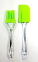 Kit Espátula E Pincel Culinário De Silicone Cabo Acrílico Desmontável Multiusos Para Pães Bolos