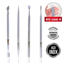 Kit Espátula Palito Desencravador Raspador Manicure Aço Inox Profissional