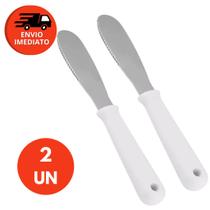 Kit Espátula Passador Manteiga Patê Pão Torrada Serra Inox Cabo Branco Corta E Passa Brunch Café