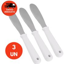 Kit Espátula Passador Manteiga Patê Pão Torrada Serra Inox Cabo Branco Corta E Passa Brunch Café