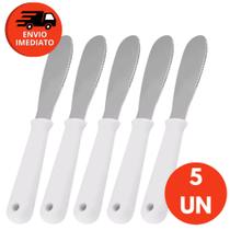 Kit Espátula Passador Manteiga Patê Pão Torrada Serra Inox Cabo Branco Corta E Passa Brunch Café