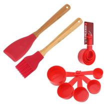 Kit Espatula Silicone + Pincel de Silicone + Medidor Vermelho