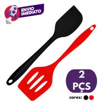 Kit Espátula Vazada E Espátula Raspador Pão Duro Em Silicone Maciço Para Panelas Teflon Ceramico Kit Espátula Vazada E Espátula Raspador Pão Duro Em Silicone Maciço Para Panelas Teflon Ceramico