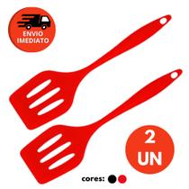 Kit Espátula Vazada Silicone Maciço 28,6cm Fritura Lanche Escoar Drenar Cozinha Restaurante