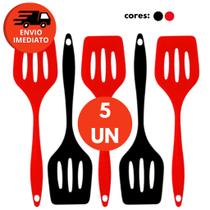Kit Espátula Vazada Silicone Maciço 28,6cm Fritura Lanche Escoar Drenar Cozinha Restaurante