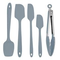 Kit Espátulas De Silicone Profissional Pegador Inox Cinza