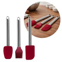 Kit Espátulas e Pincel Silicone Premium Bordô Cabo Inox Elite 3 Peças - Tuut Kit Espátulas e Pincel Silicone Premium Bordô Cabo Inox Elite 3 Peças - Tuut