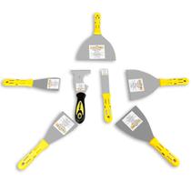 Kit Espátulas Evolution 6 Peças Aço Inox Cabo Conforto Com Espátula Multifuncional 9 Em 1 Ferramenta Pintura Raspador Decoração Pintores Pedreiros