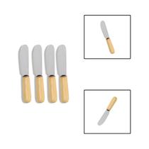 Kit Espátulas Inox Cabo Madeira Patê Manteiga Geleia 4 Peças